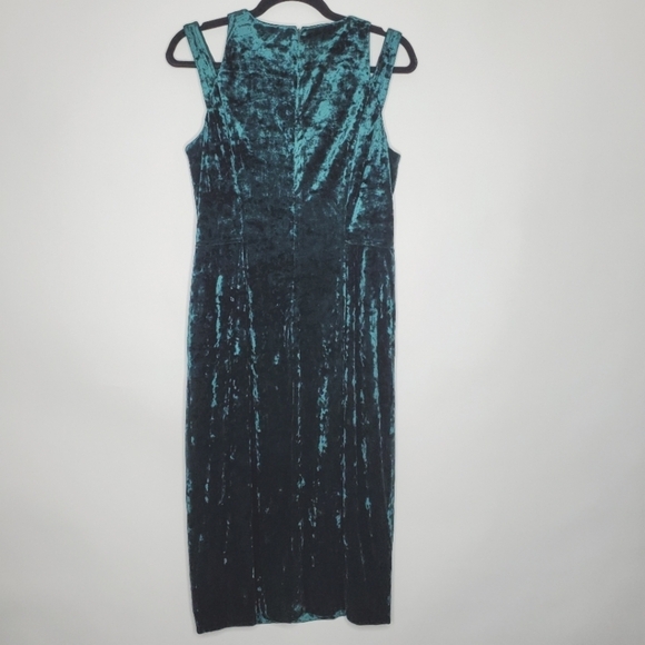 Maggy London Crushed Velvet Midi Dress Size 10 Green Stretch Velour Party - Picture 4 of 15